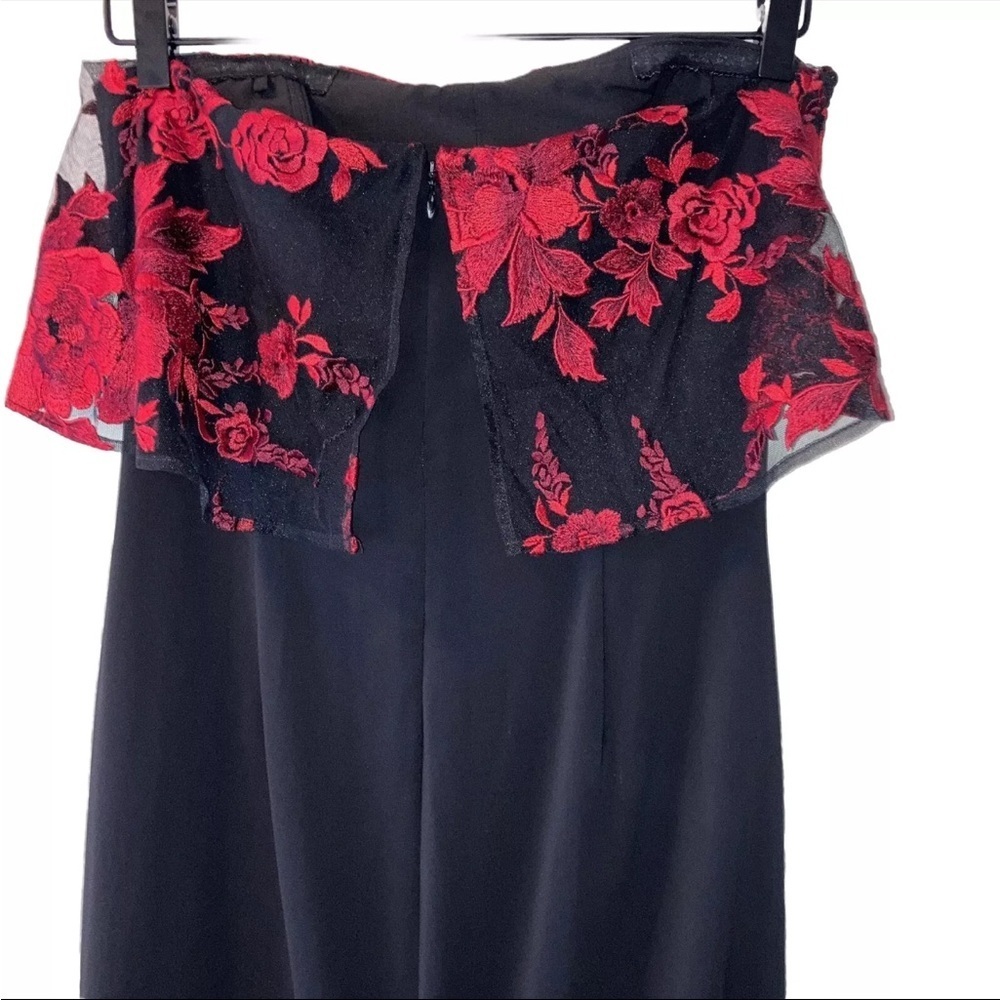 BADGLEY MISCHKA Floral Dress black red  Popover Gown strapless maxi. Size 6 - Picture 11 of 15